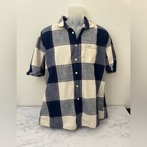 Lindbergh Men's Short Sleeve Button Shirt BLue Plaid XL Blue Beige Pocket​